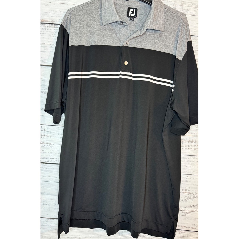 FootJoy ProDry Mens Golf Polo Shirt XL Black Gray Colorblock Striped 26073